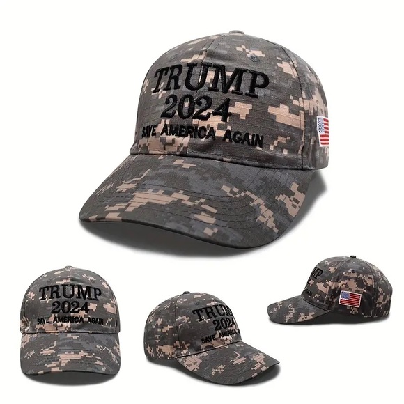 “Trump 2024 Save America Again” Embroidered American Flag Unisex Camo Hat! - Picture 4 of 14